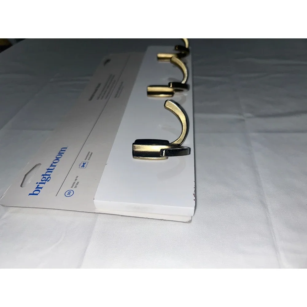 Brightroom‎ Metal Hook Rack Brushed Gold Matte White 3 Double Hooks 13.5in NWT